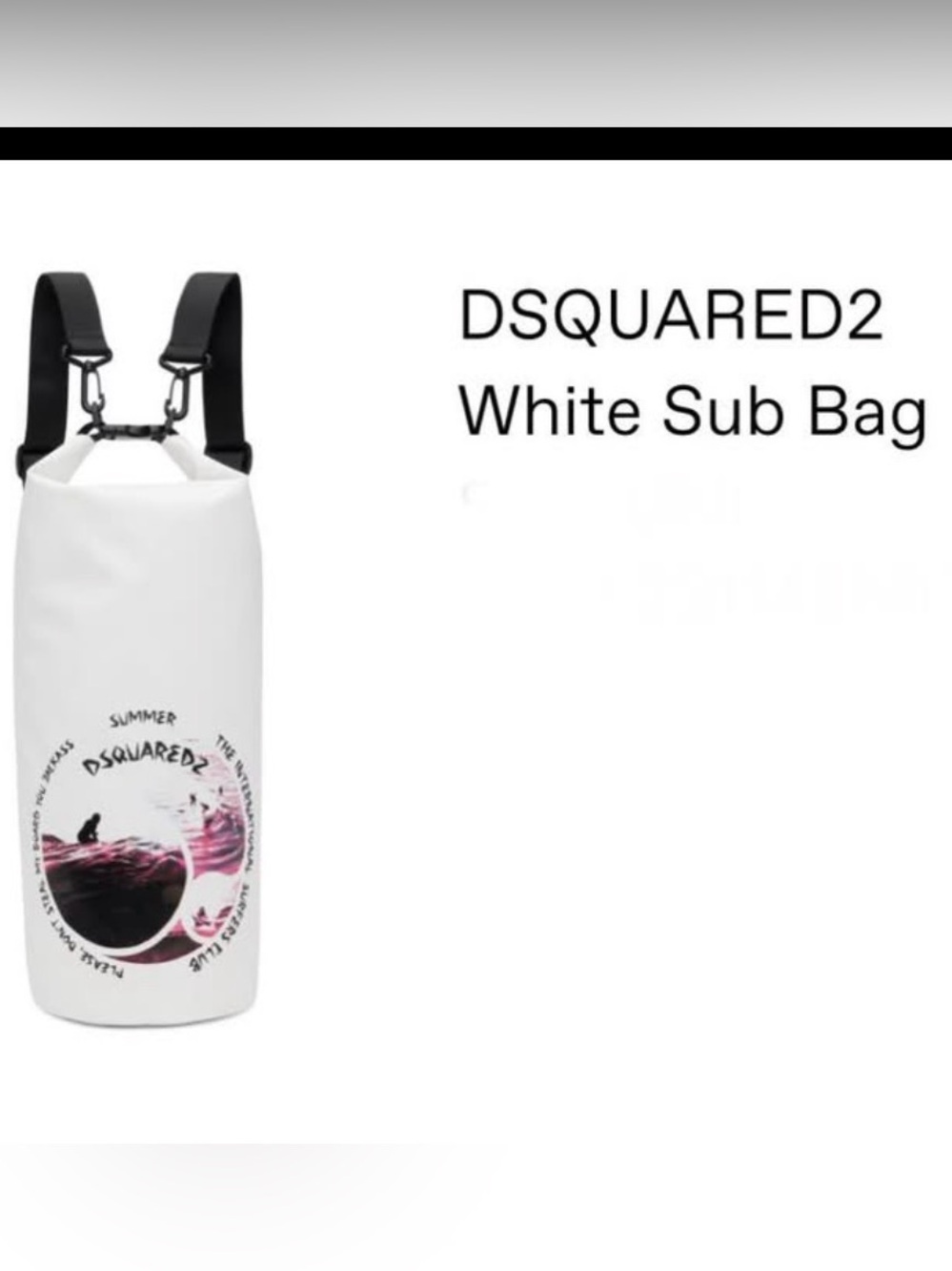 DSQUARED2 White Roll-Top Waterproof Backpack Bag with Pink Graphic